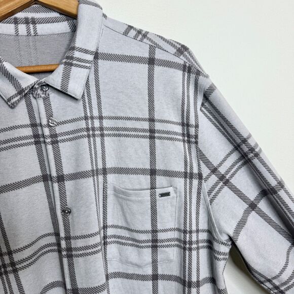 Vuori Men's XXL Seaview Plaid Flannel Button-Down Fleece Shirt Frost Grey White - Picture 7 of 9